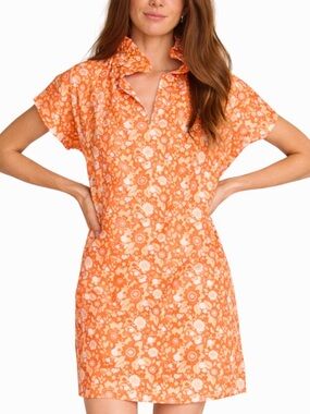 NWT Never A Wallflower Vicki Orange Floral Mini Dress Collared Short Sleeve L
